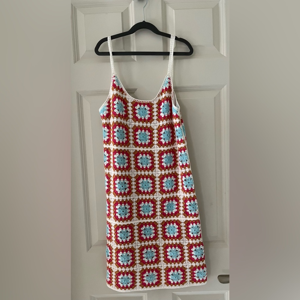 NWT Willow and Wind Crochet Ivory Pink Blue brown Mini Dress sleeveless size XS